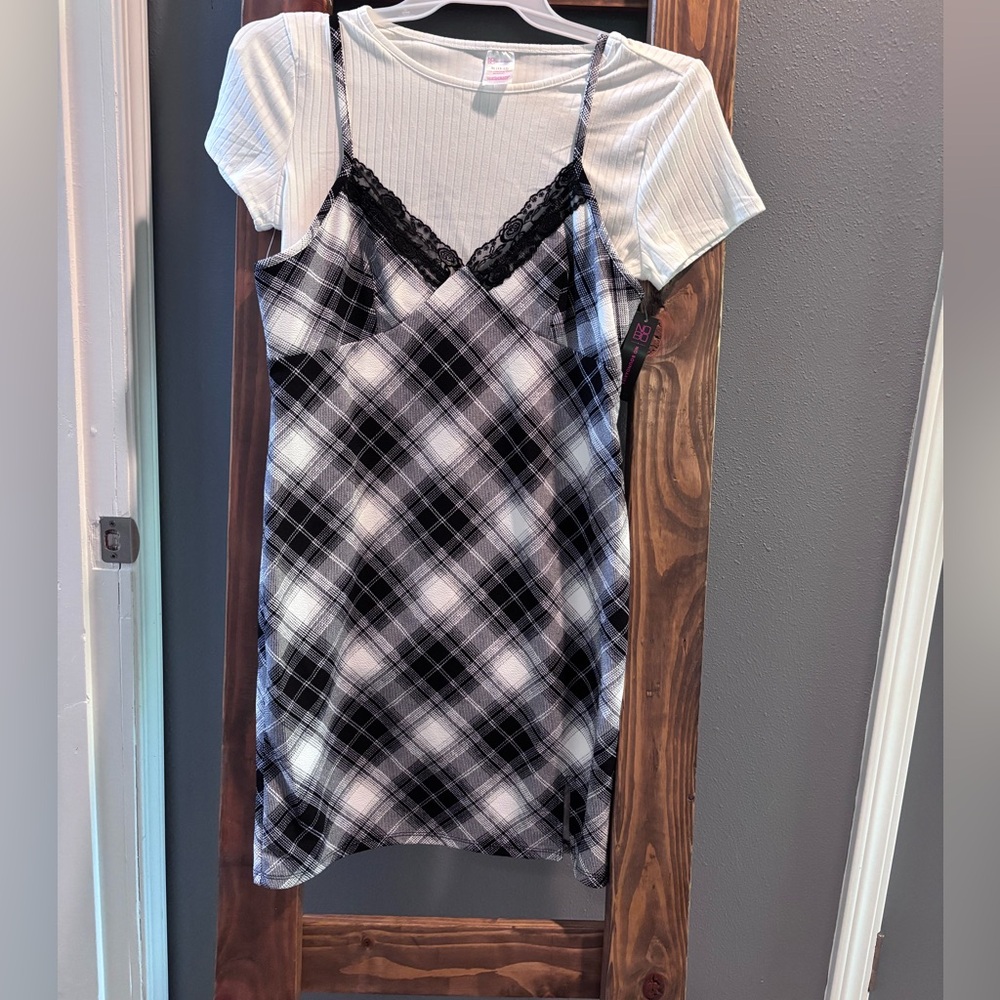 No Boundaries Black and White Dress with Plaid Design Size XL